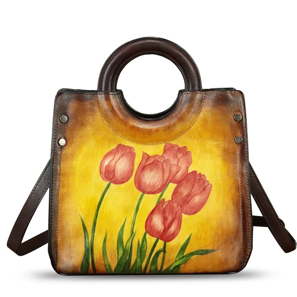 Genuine Leather Tote Bag Hand Painted Leather Shoulder Handbag T_T